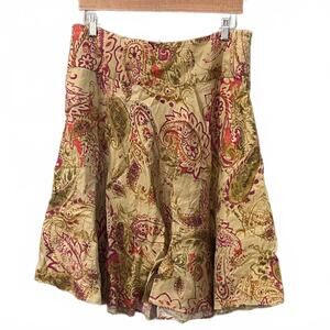 Ralph Lauren Vintage Linen Skirt Floral Paisley A Line Size 12